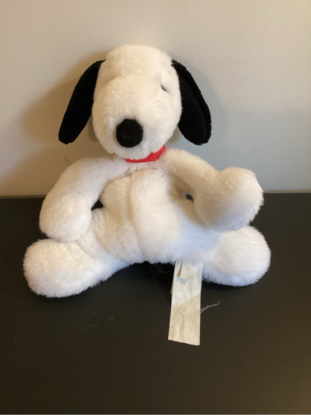 Snoopy White & Black Puppy Stuffed Animal with Red Collar Applause VTG
